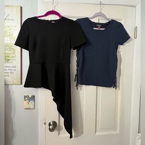 Vince camuto xxs top shirts peplum tie up lace black blue lot bundle